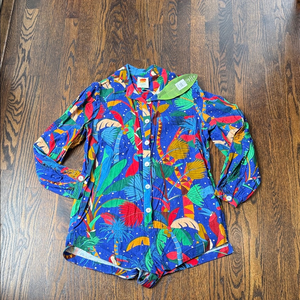 NWT FARM Rio Blue Tropical Print Jumpsuit Romper SIZE SMALL WOMEN - Picture 6 of 16